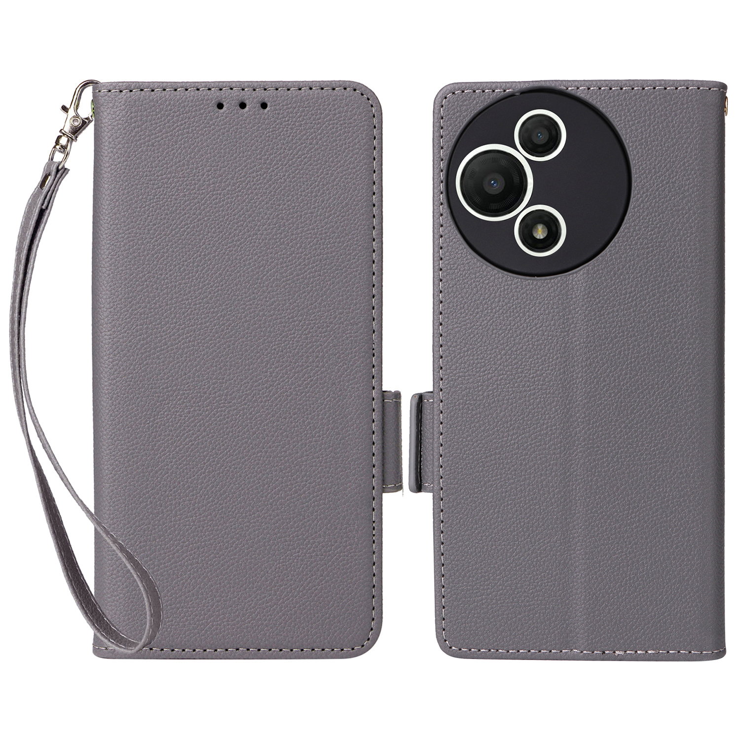 For TCL 60 SE NxtPaper 5G Case with Wrist Strap Litchi Texture PU Leather Wallet Phone Cover - Grey