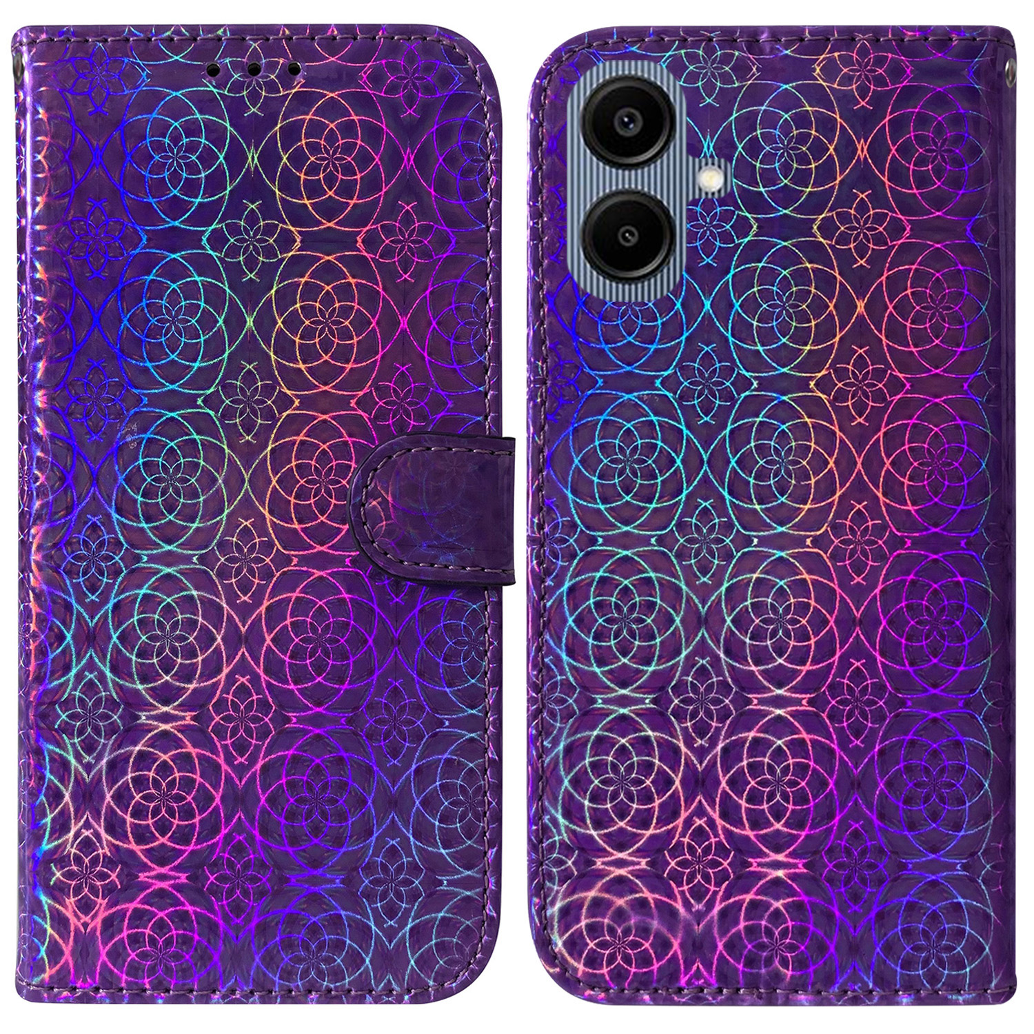 For Samsung Galaxy A07 5G / A07 4G / A06 4G / A06 5G Stand Case Dazzling Flower Leather Phone Cover with Wrist Strap - Purple