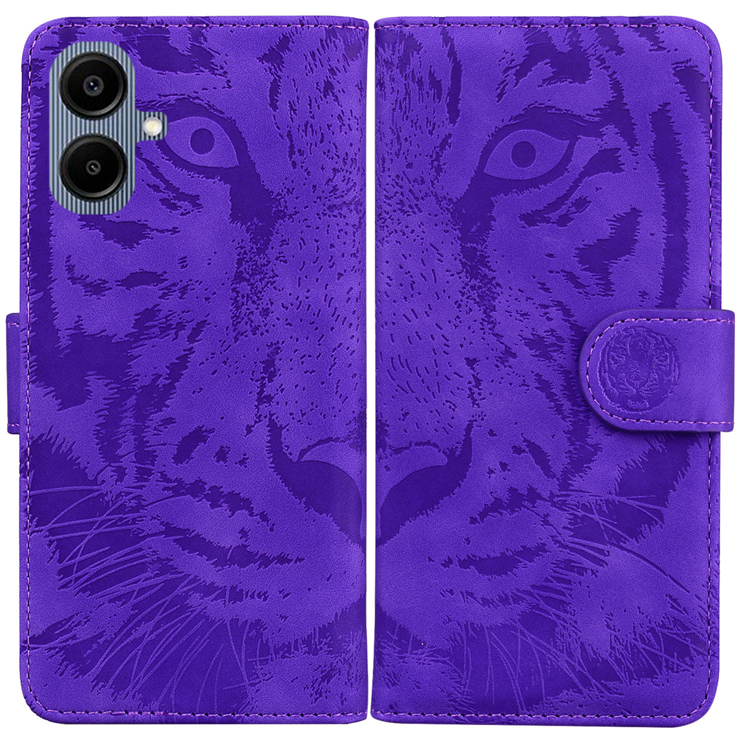 For Samsung Galaxy A07 5G / A07 4G / A06 4G / A06 5G Case Tiger Imprint Leather Wallet Phone Cover - Purple