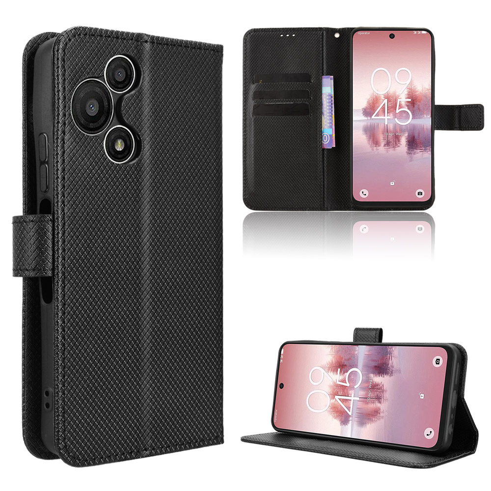 For TCL 60 SE NxtPaper 5G Leather Wallet Case with Strap Diamond Texture Phone Cover - Black