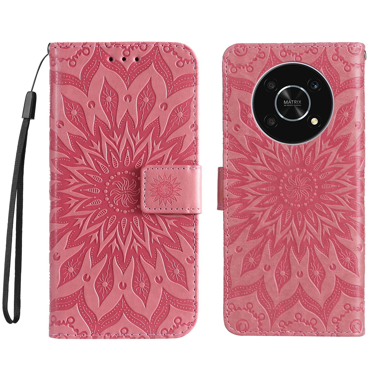 For Honor X30 5G / Honor Magic 4 Lite 5G / Honor X9 4G Leather Wallet Case Sunflower Imprinted Phone Cover - Pink