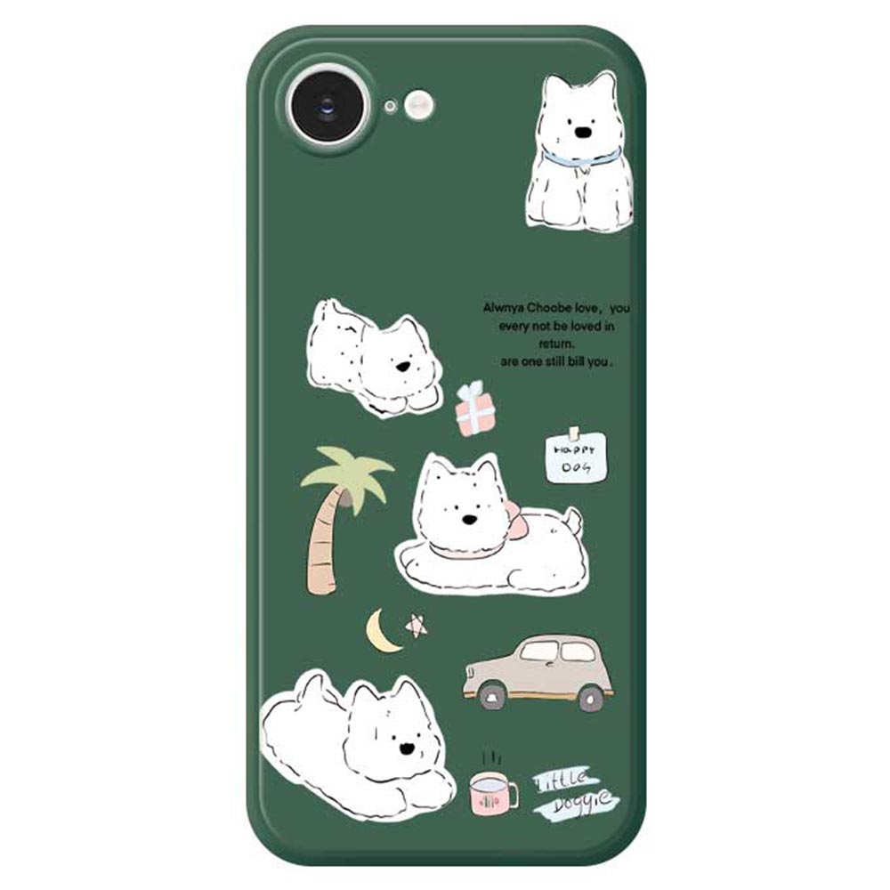 For iPhone 17e / 16e Case Cute Happy Dog Pattern Printing Straight Edge TPU Phone Back Cover - Green