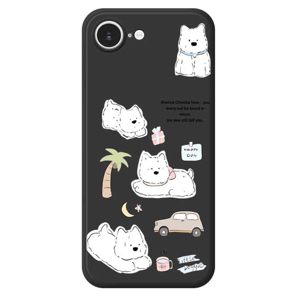 For iPhone 17e / 16e Case Cute Happy Dog Pattern Printing Straight Edge TPU Phone Back Cover - Black