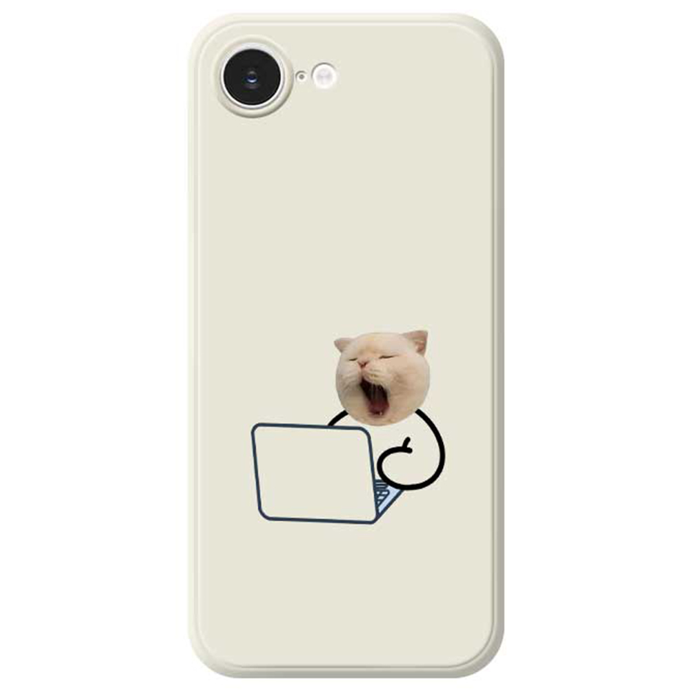 For iPhone 17e / 16e Case Working Cat Pattern Printing Straight Edge TPU Phone Back Cover - White