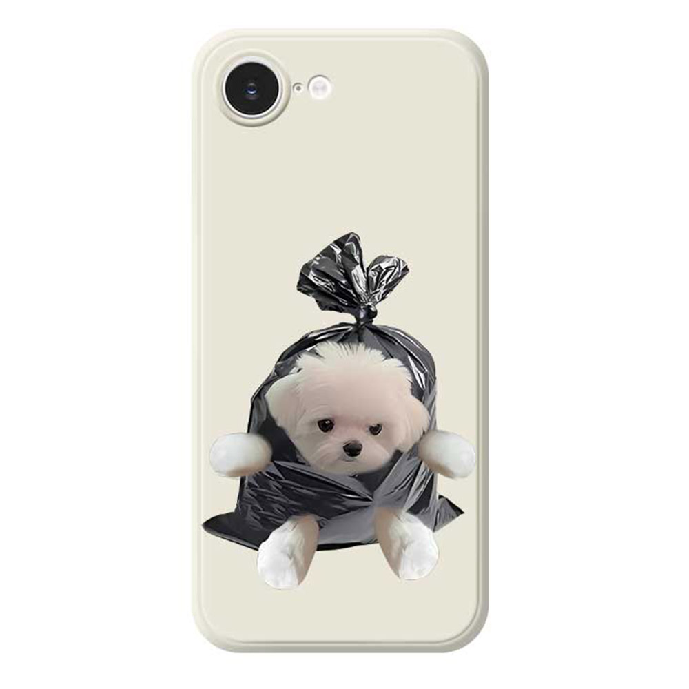 For iPhone 17e / 16e Case Garbage Bag Dog Pattern Printing Straight Edge TPU Phone Back Cover - Beige