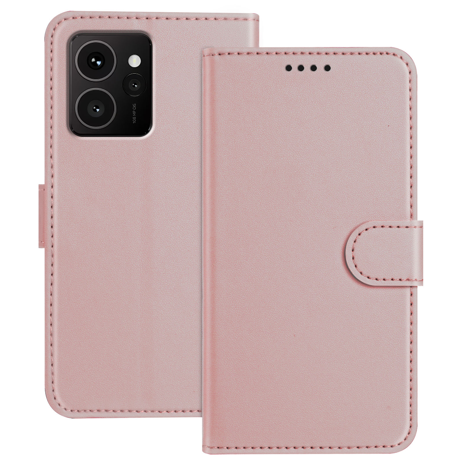 For HMD Skyline Leather Case Wallet Stand Solid Color Anti Drop Phone Cover - Rose Gold