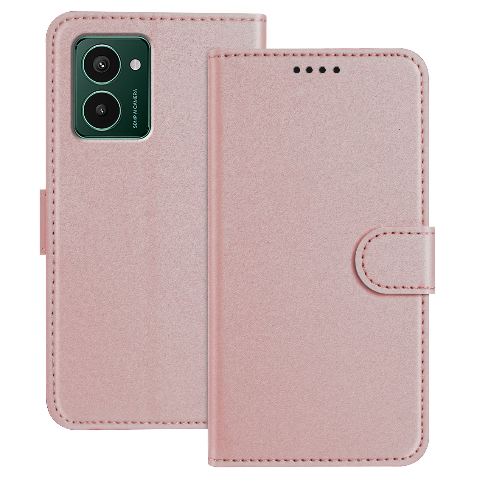 For HMD Pulse Pro Leather Case Wallet Stand Solid Color Anti Drop Phone Cover - Rose Gold