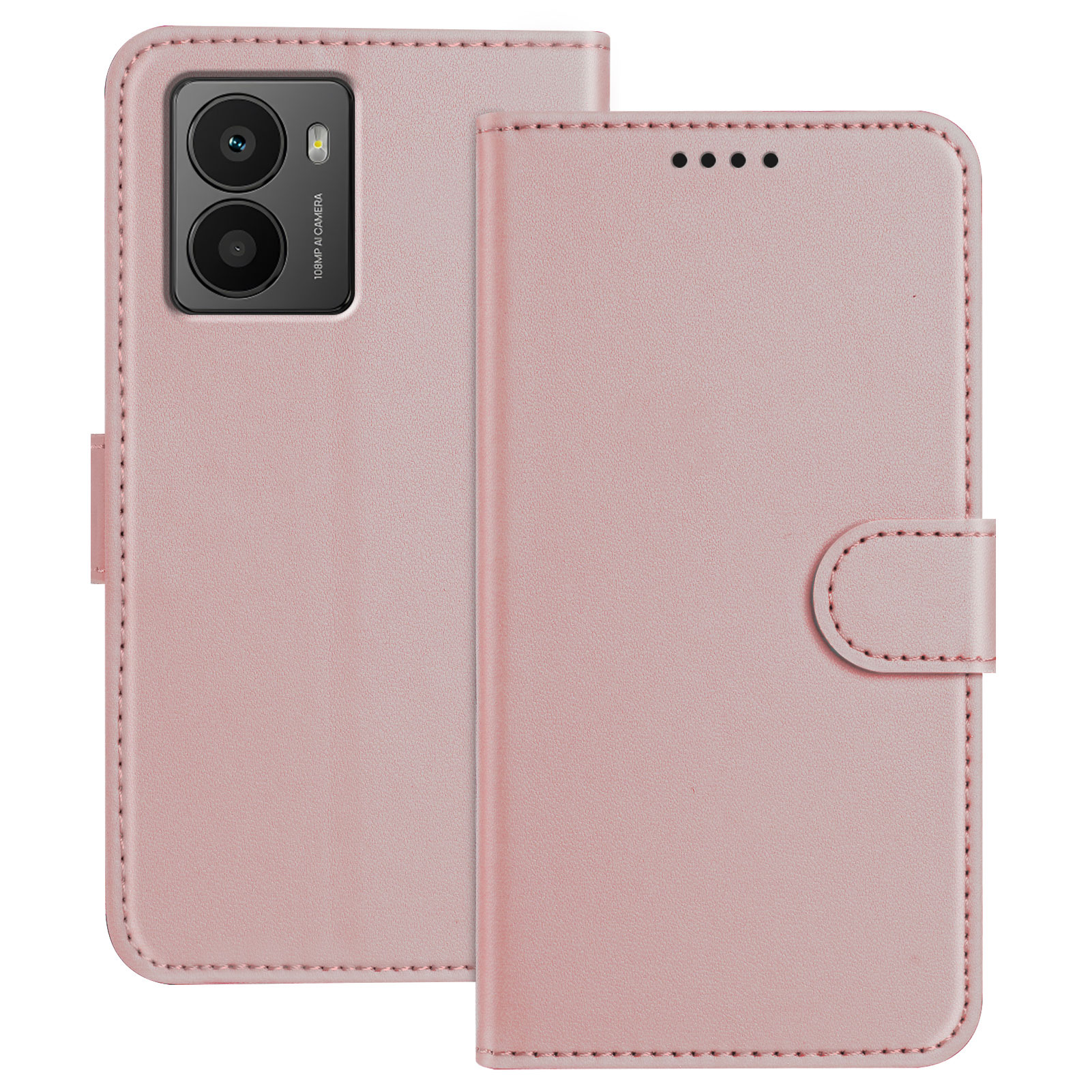 For HMD Fusion 5G Leather Case Wallet Stand Solid Color Anti Drop Phone Cover - Rose Gold