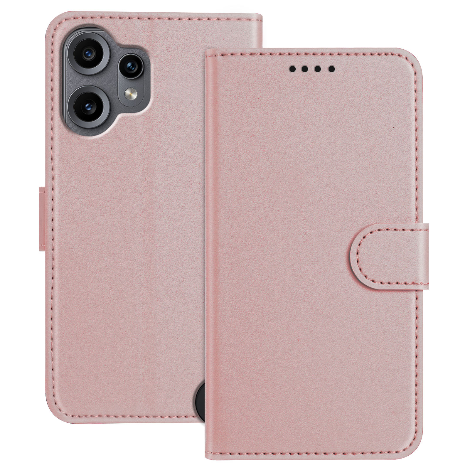 For Nothing CMF Phone 2 Pro Leather Case Wallet Stand Solid Color Anti Drop Phone Cover - Rose Gold