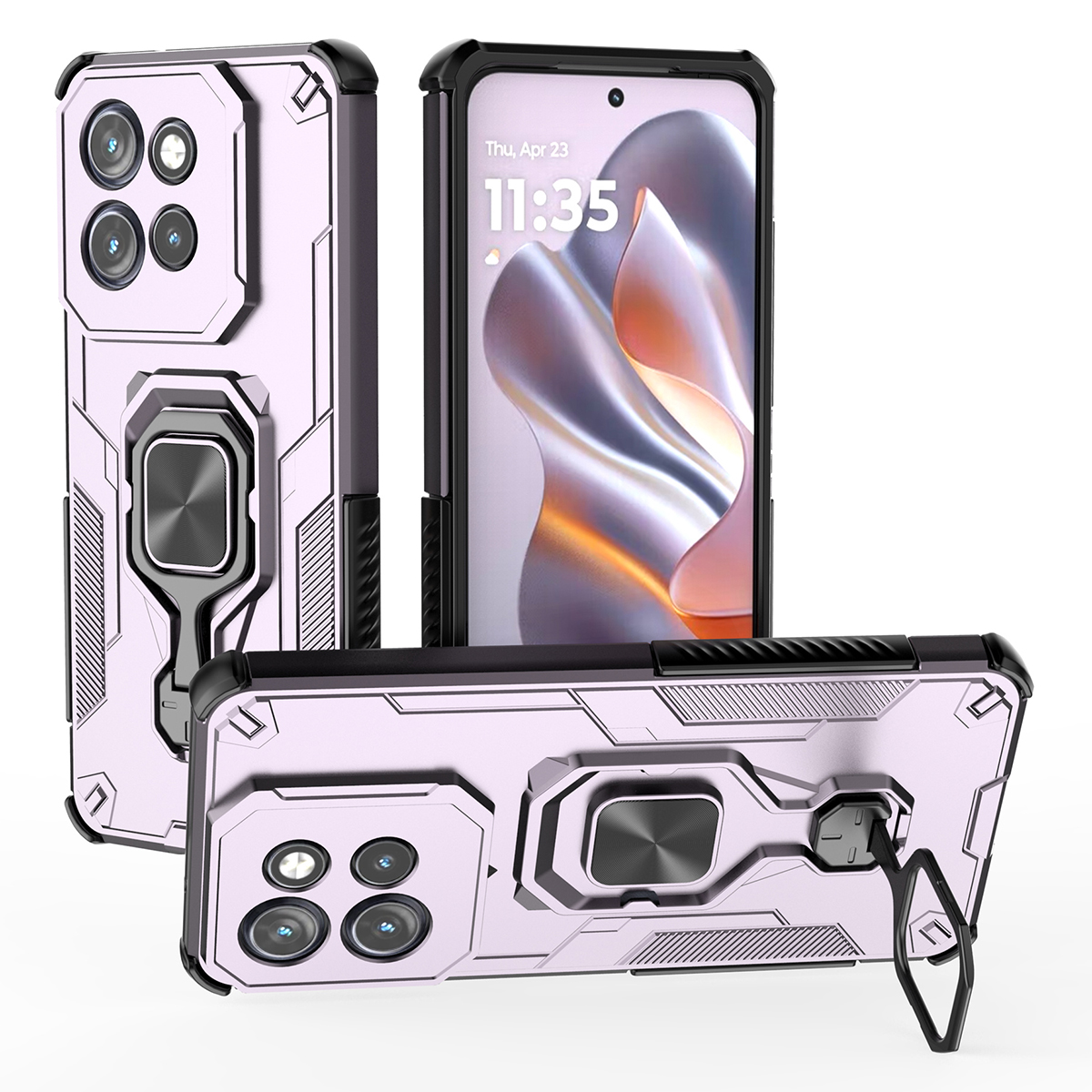 Phone Case for Motorola Edge 60 Neo 5G / Edge 50 Neo 5G / Moto S50 5G / ThinkPhone 25 5G Rotatable Ring Kickstand PC + TPU Shockproof Cover - Purple