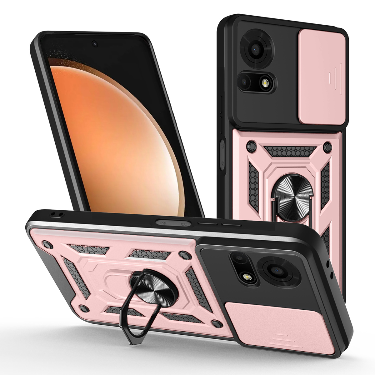 For TCL 50 LE Case with Slide Camera Lid PC + TPU Kickstand Phone Cover - Rose Gold