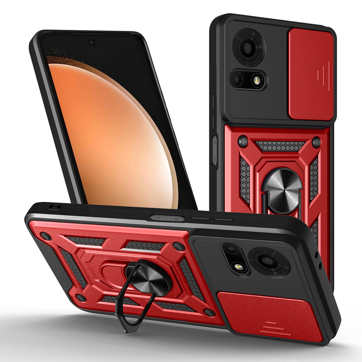 For TCL 50 LE Case with Slide Camera Lid PC + TPU Kickstand Phone Cover - Red
