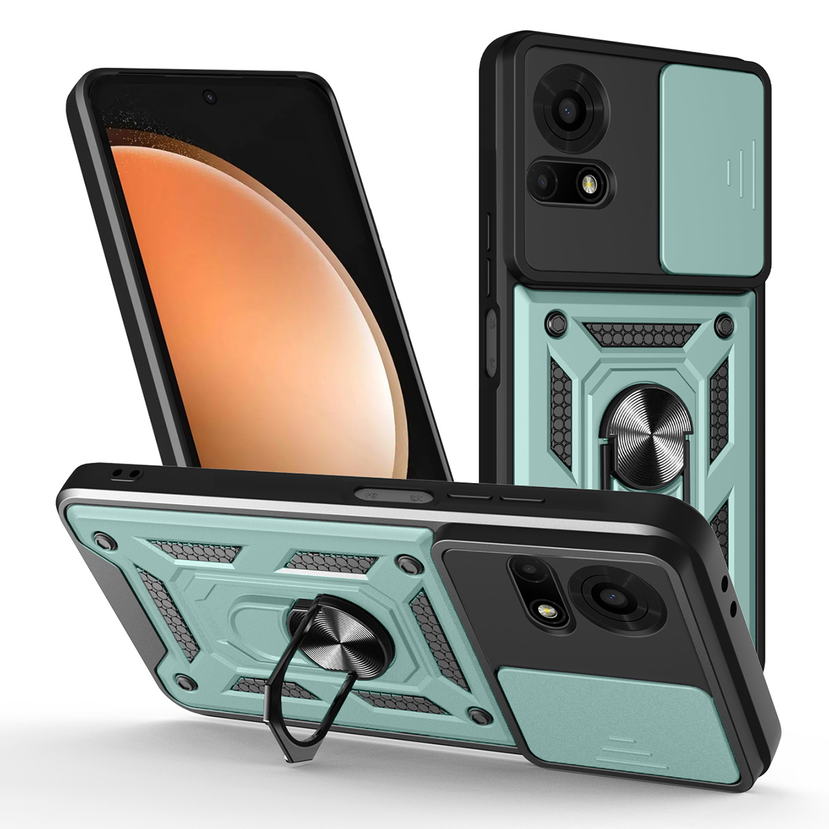 For TCL 50 LE Case with Slide Camera Lid PC + TPU Kickstand Phone Cover - Green