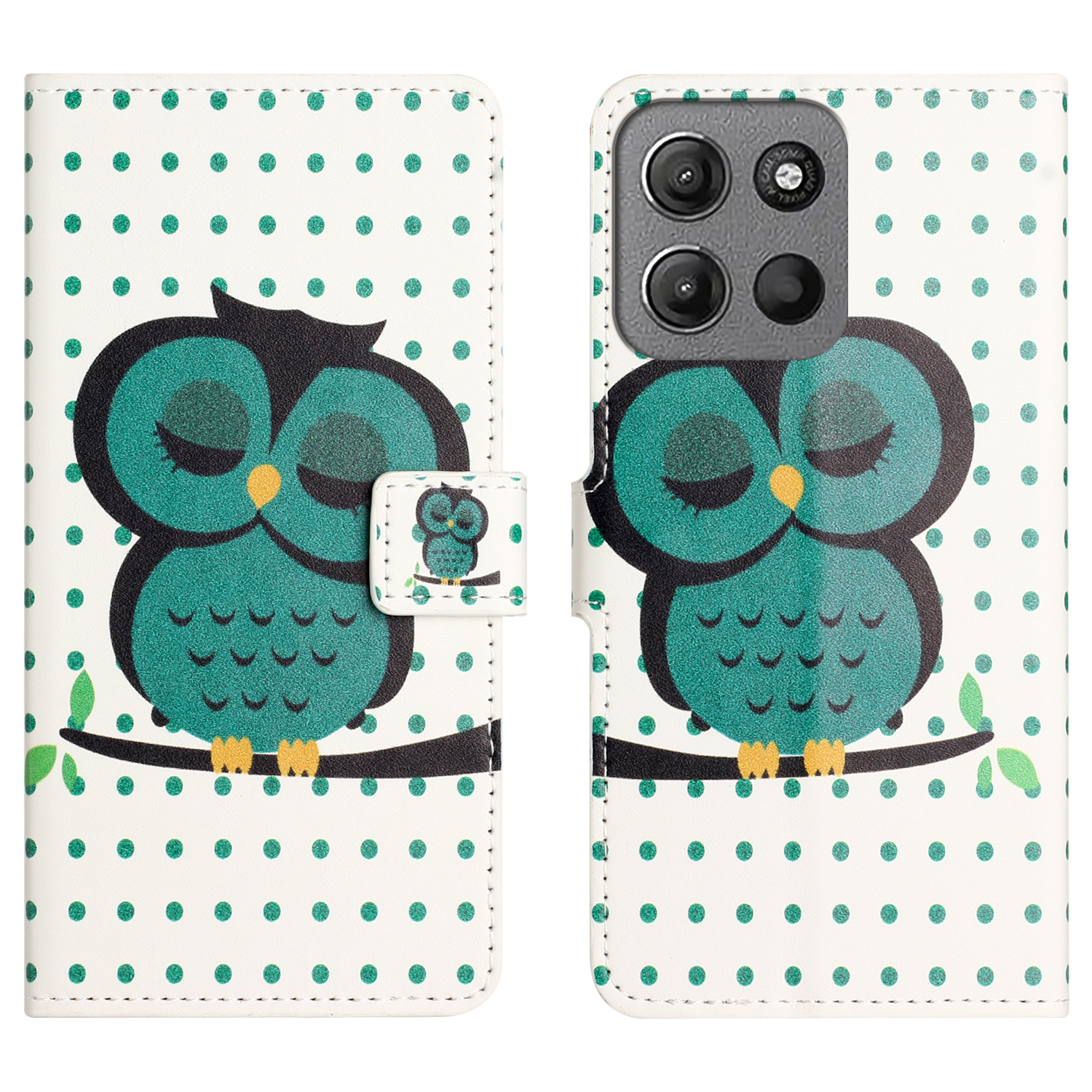 For Motorola Moto G86 5G / G86 Power 5G Case Pattern Print PU Leather Wallet Phone Cover - Dots Owl