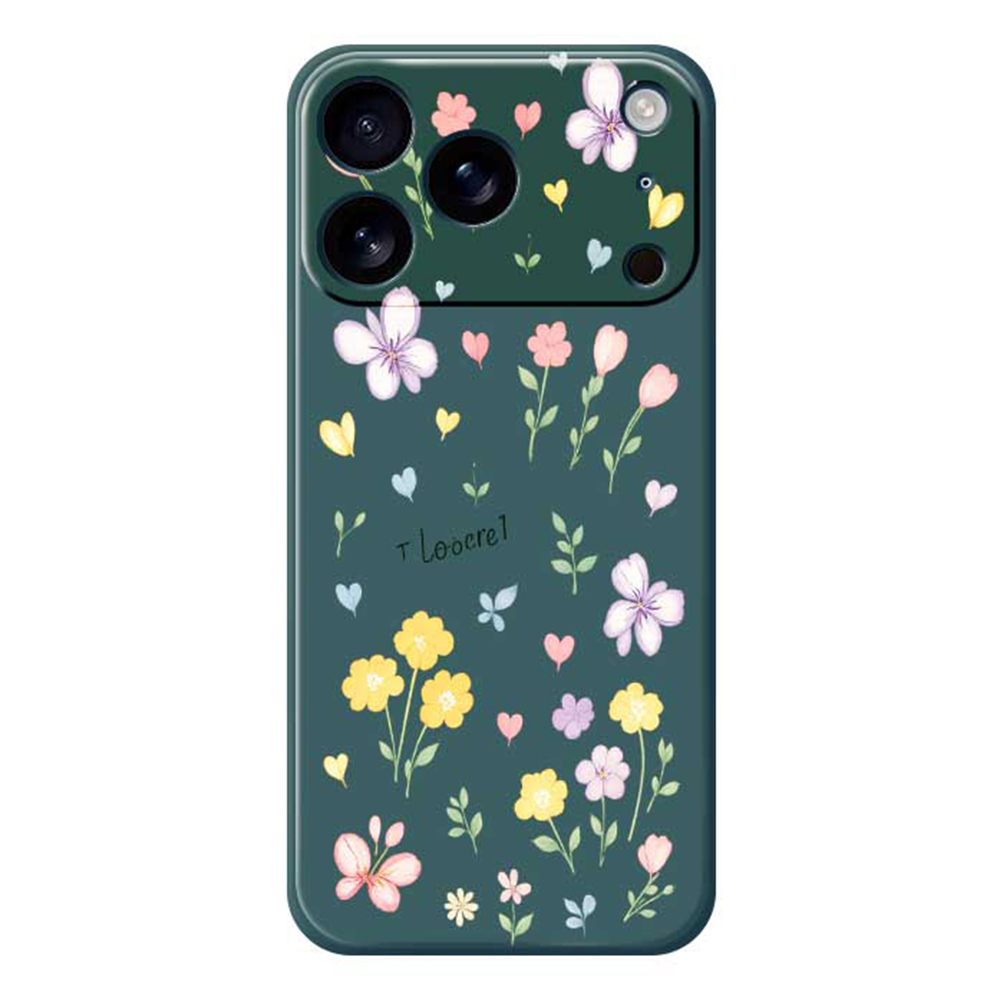 For iPhone 17 Pro Max Case Small Flowers Pattern Printing Straight Edge TPU Phone Back Cover - Green