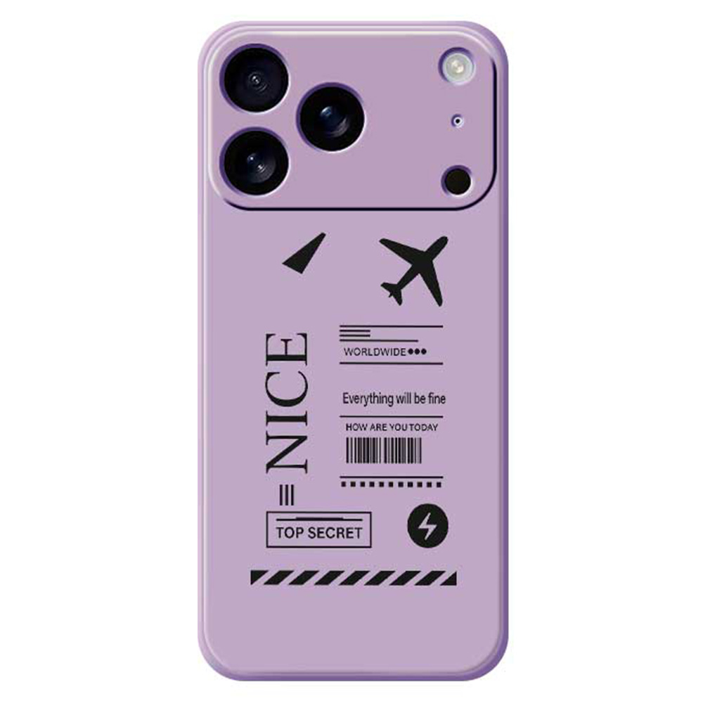 For iPhone 17 Pro Max Case Boarding Ticket Pattern Printing Straight Edge TPU Phone Back Cover - Purple