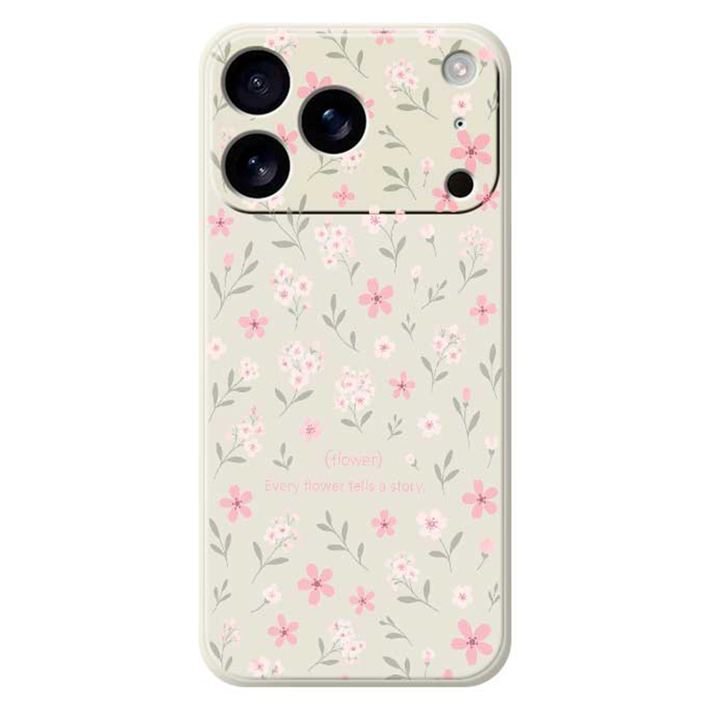 For iPhone 17 Pro Case Small Flower Pattern Printing Straight Edge TPU Phone Back Cover - Beige