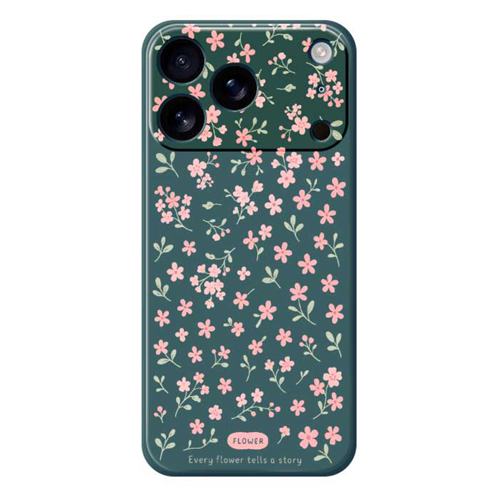 For iPhone 17 Pro Case Pink Small Flowers Pattern Printing Straight Edge TPU Phone Back Cover - Green