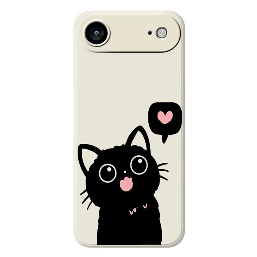 For iPhone Air Case Love Black Cat Pattern Printing Straight Edge TPU Phone Back Cover - Beige