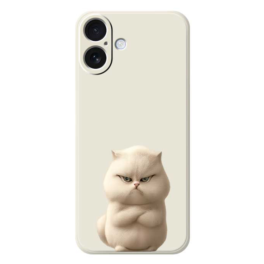 For iPhone 17 Case Angry Cat Pattern Printing Straight Edge TPU Phone Back Cover - Beige