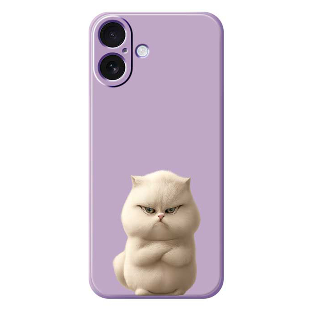 For iPhone 17 Case Angry Cat Pattern Printing Straight Edge TPU Phone Back Cover - Purple