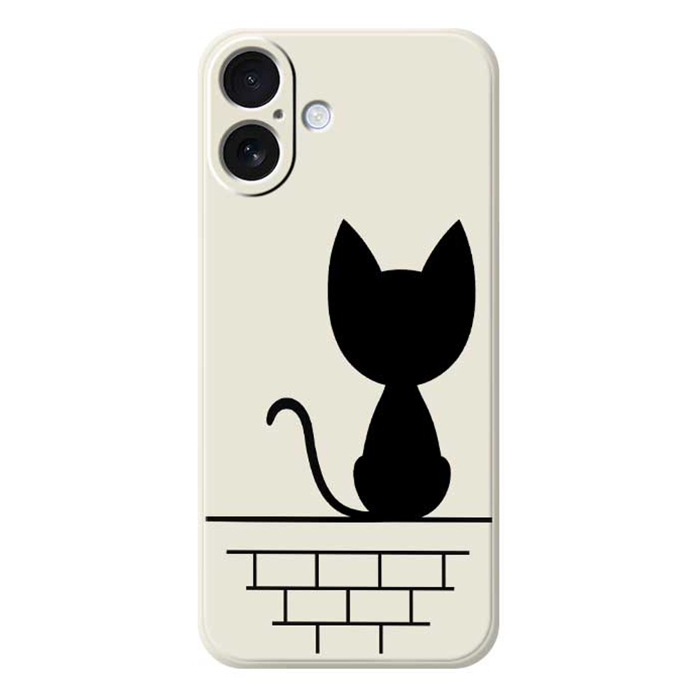 For iPhone 17 Case Black Cat on the Wall Pattern Printing Straight Edge TPU Phone Back Cover - Beige
