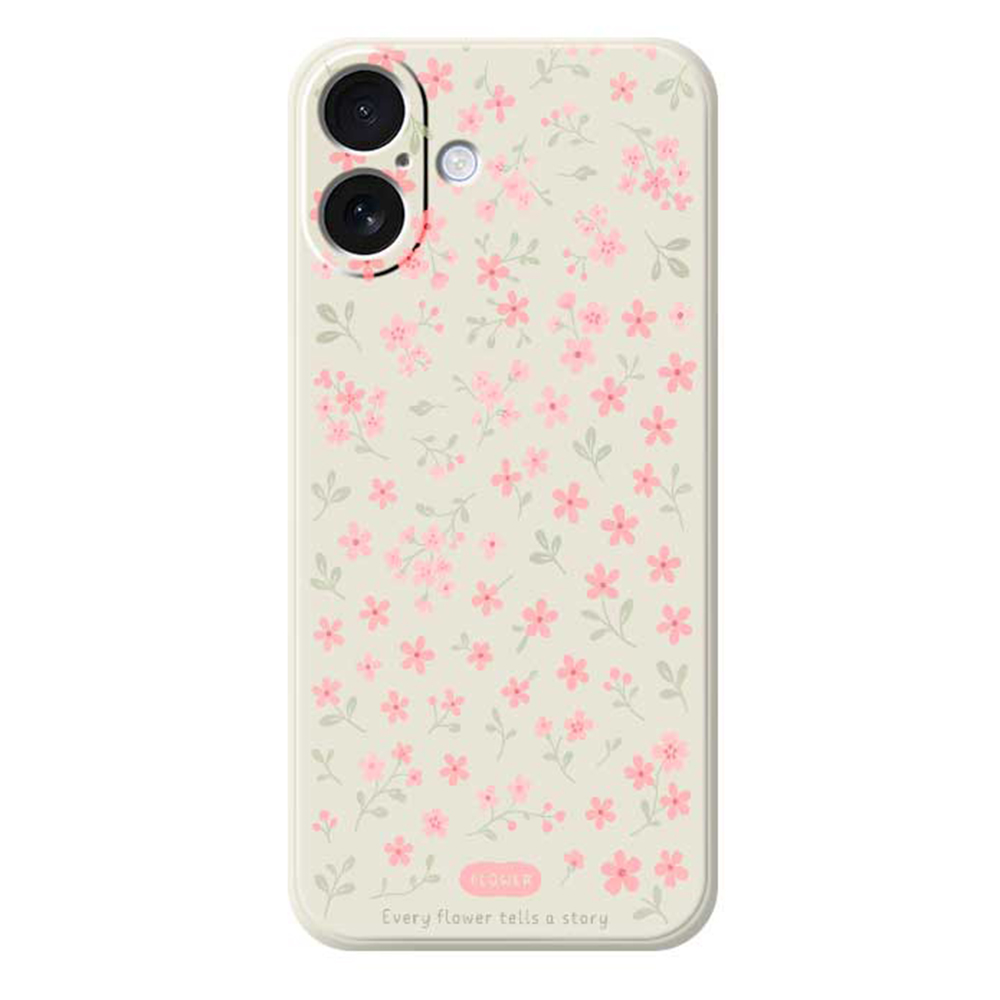 For iPhone 17 Case Pink Small Flowers Pattern Printing Straight Edge TPU Phone Back Cover - Beige