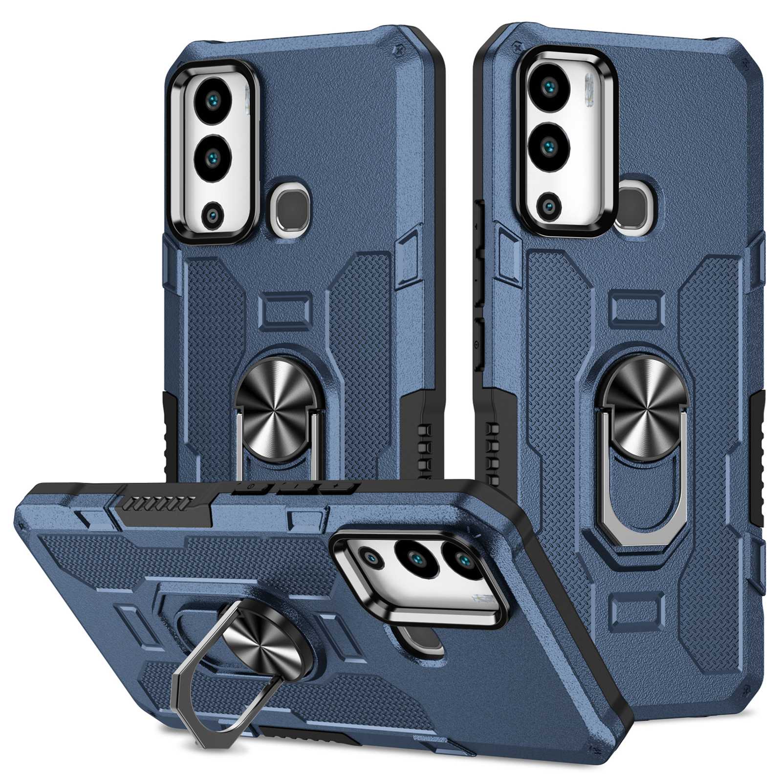 

Für Infinix Hot 12i 4G Anti-fingerabdruck-telefonhülle Schutzhindeckung Mit Metallringhalter Eingebautes Metallblech - Blau, Infinix Hot 12i 4G