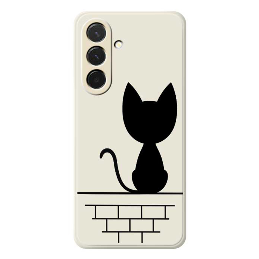 For Samsung Galaxy A36 5G Case Black Cat on the Wall Pattern Printing Straight Edge TPU Phone Back Cover - Beige