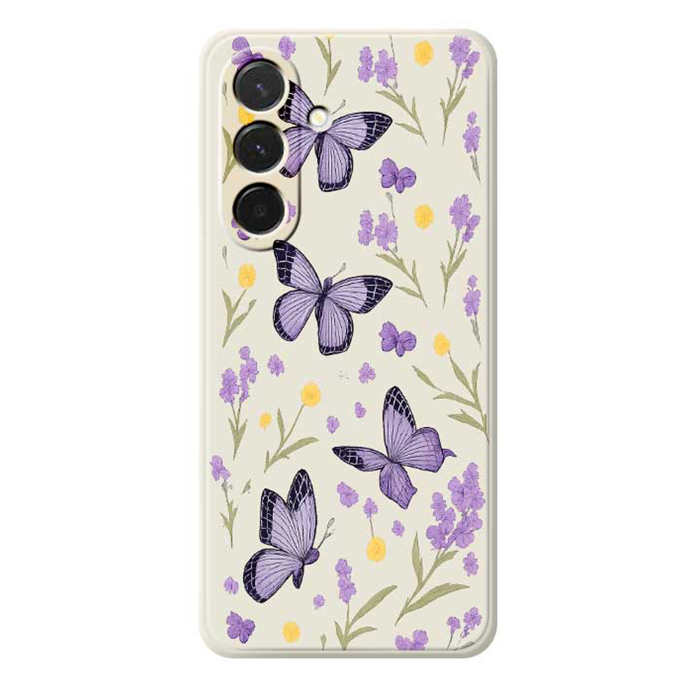For Samsung Galaxy A36 5G Case Purple Butterflies Pattern Printing Straight Edge TPU Phone Back Cover - Beige
