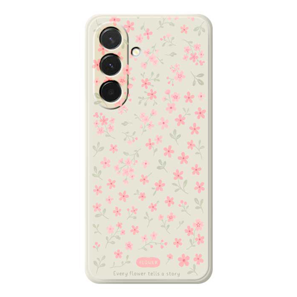 For Samsung Galaxy A36 5G Case Pink Small Flowers Pattern Printing Straight Edge TPU Phone Back Cover - Beige