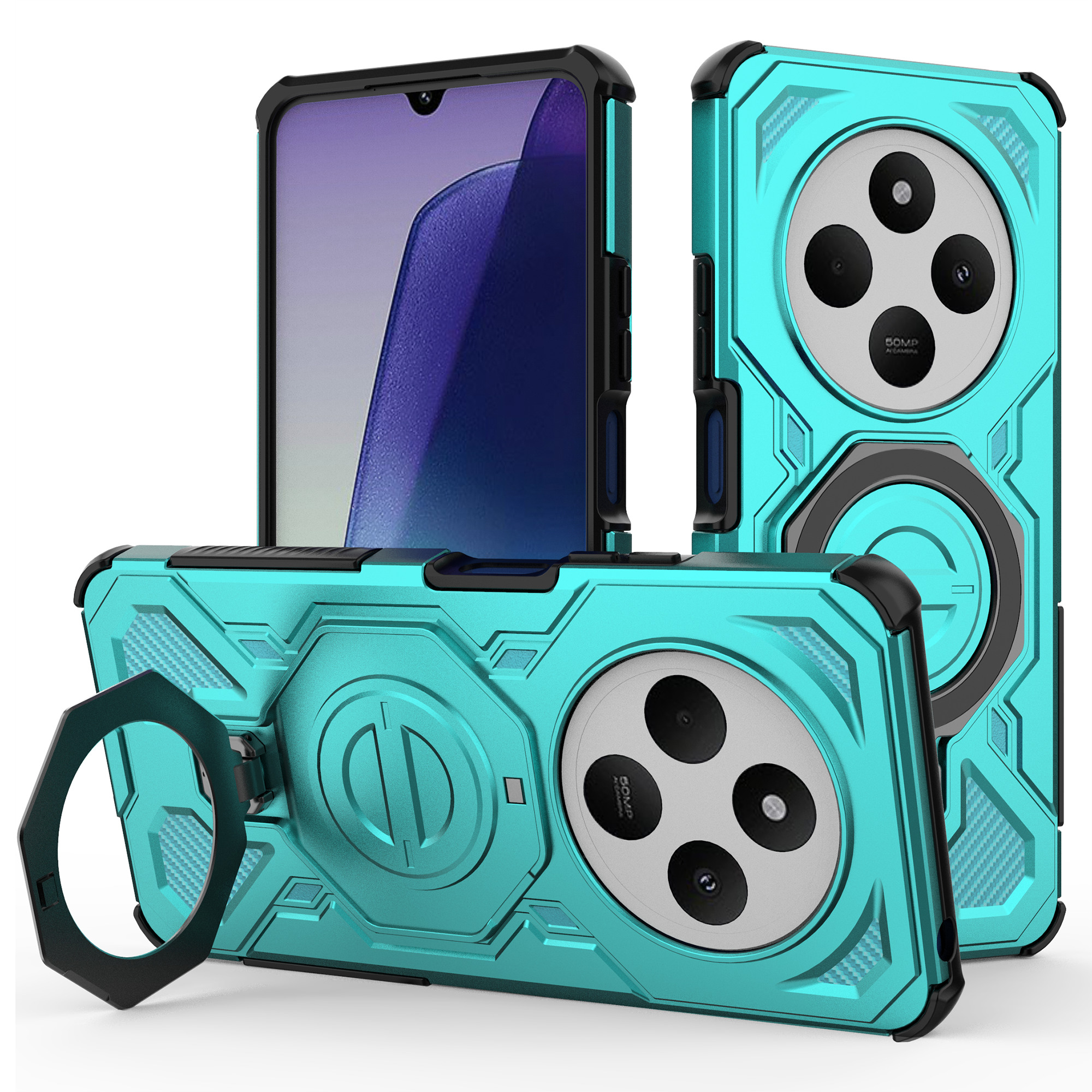 Magnetic Case for Xiaomi Redmi 14C 4G / 14R 5G / Poco C75 4G Rotating Metal Kickstand PC + TPU Phone Back Cover - Baby Blue