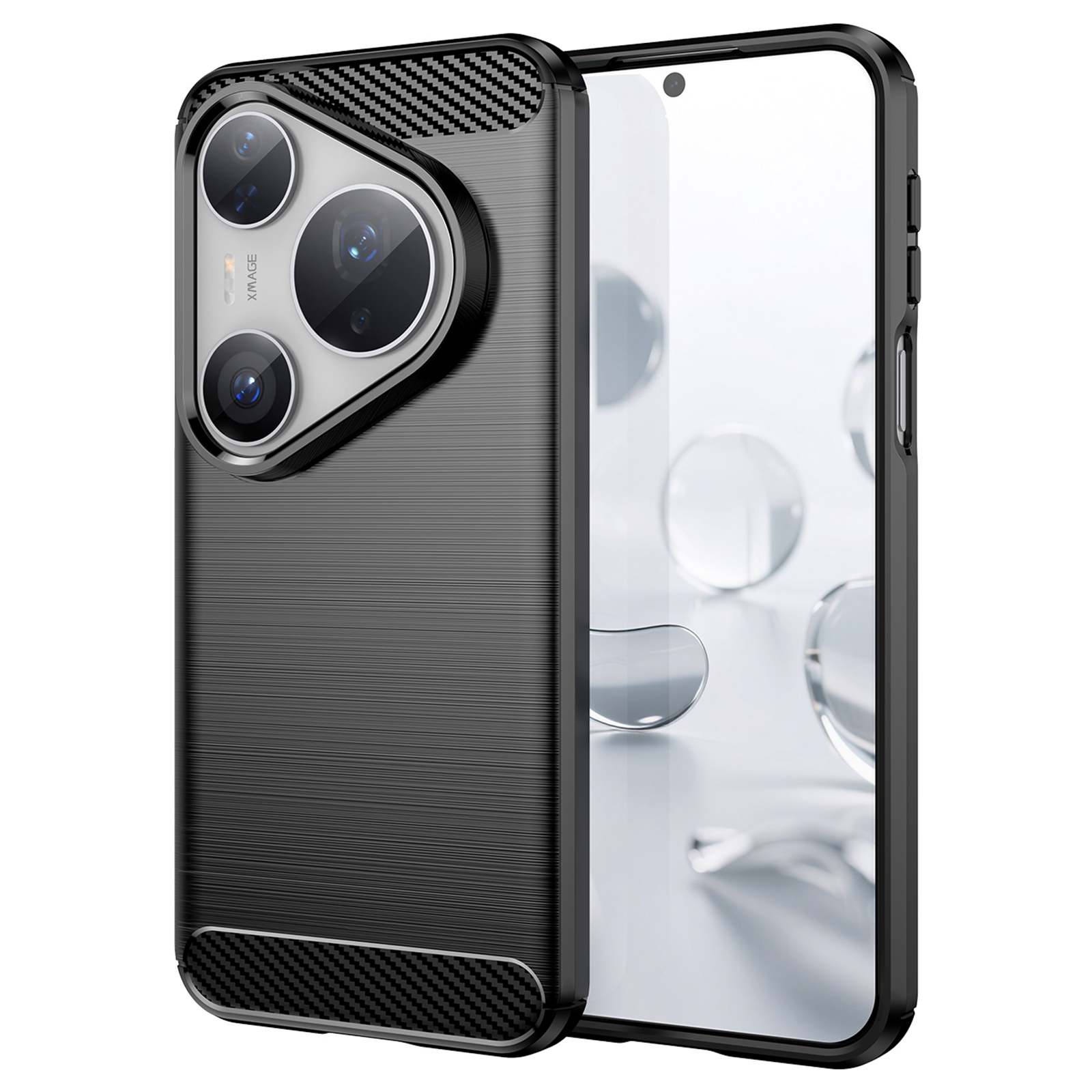 For Huawei Pura 80 Pro / 80 Pro+ / 80 Ultra Case Protective Phone Cover Carbon Fiber Texture Brushed - Black
