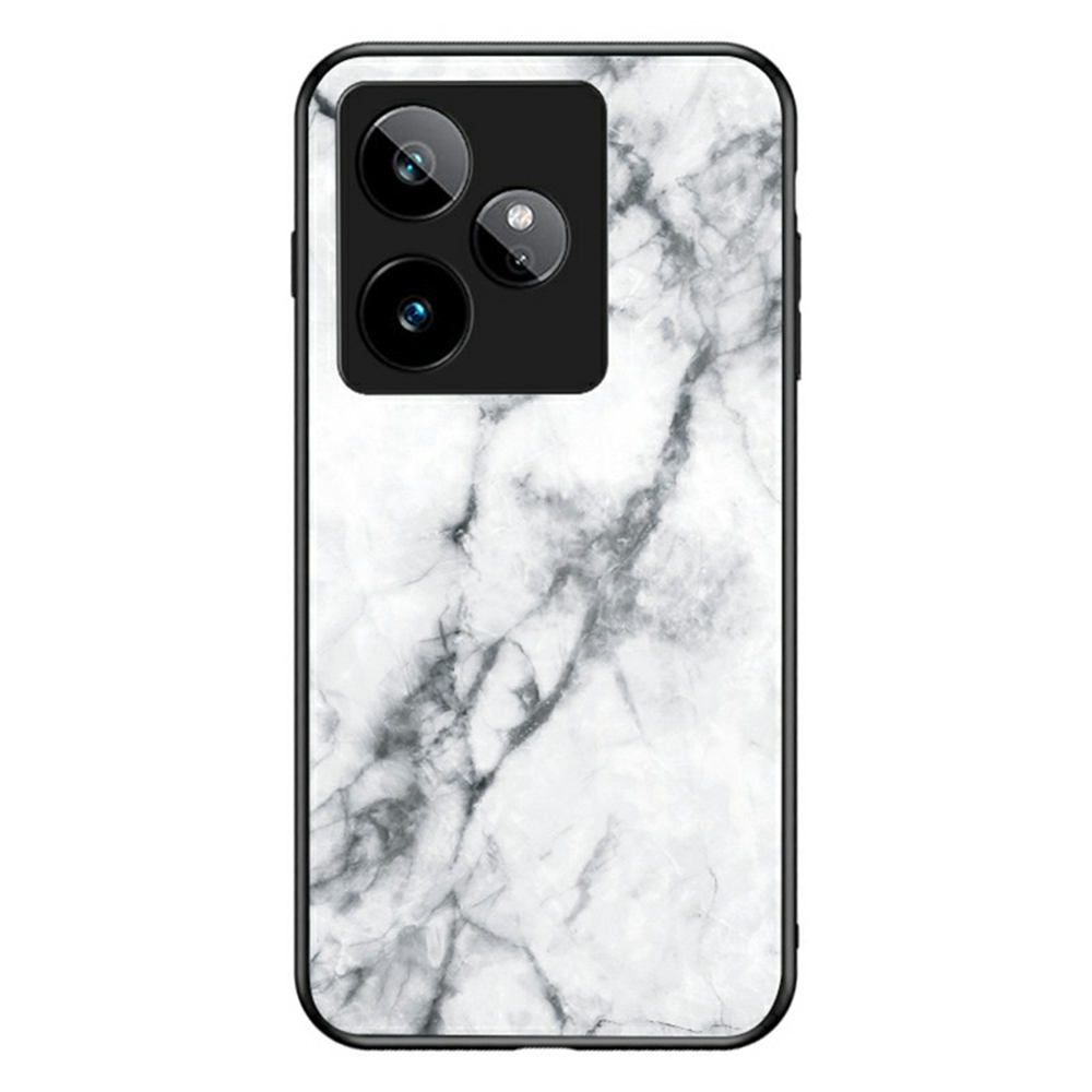 For Realme GT 7 5G Case Marble Pattern Tempered Glass + PC + TPU Protective Phone Cover - White Marble