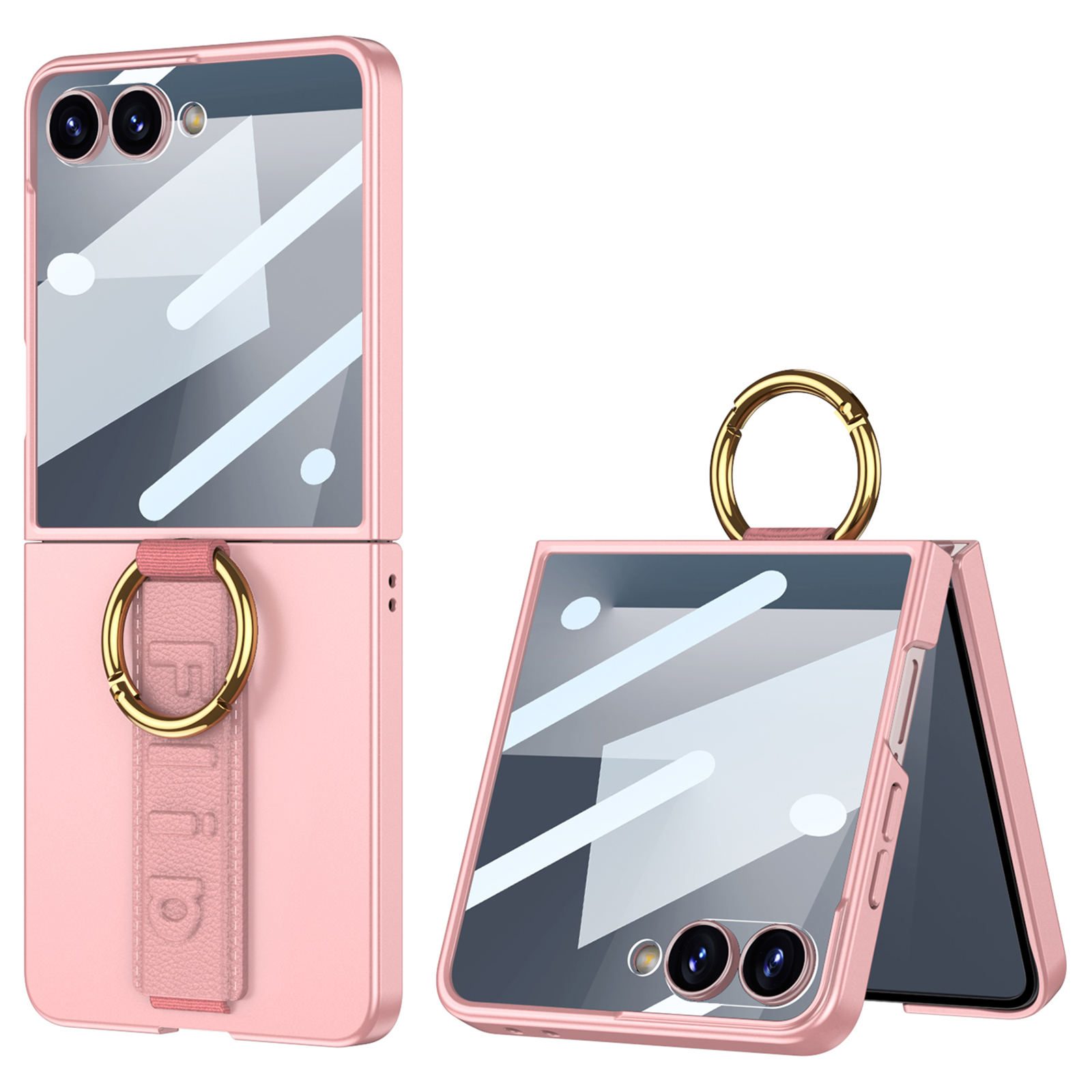 GKK For Samsung Galaxy Z Flip7 5G Case Folding Wristband Phone Cover with HD Screen Protector - Pink