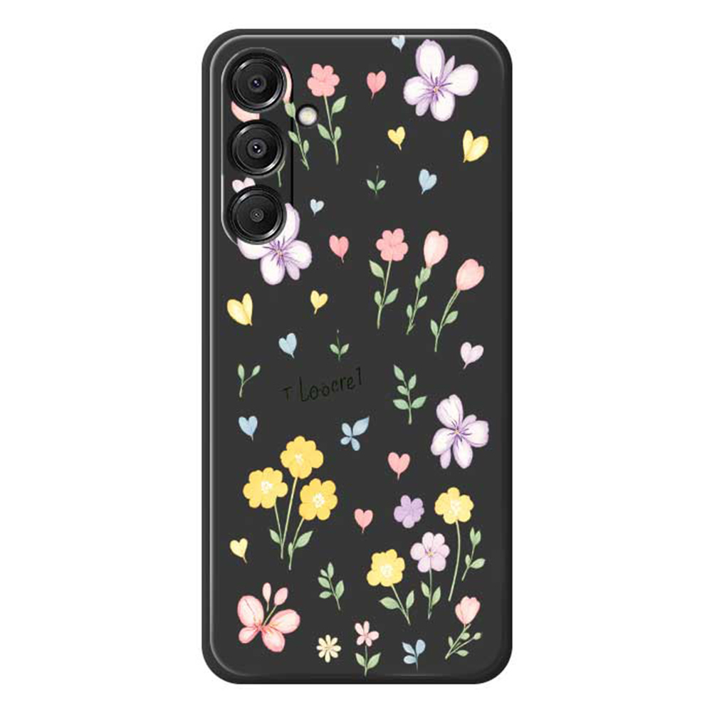 For Samsung Galaxy A16 5G  /  4G Case Small Flowers Pattern Printing Straight Edge TPU Phone Back Cover - Black