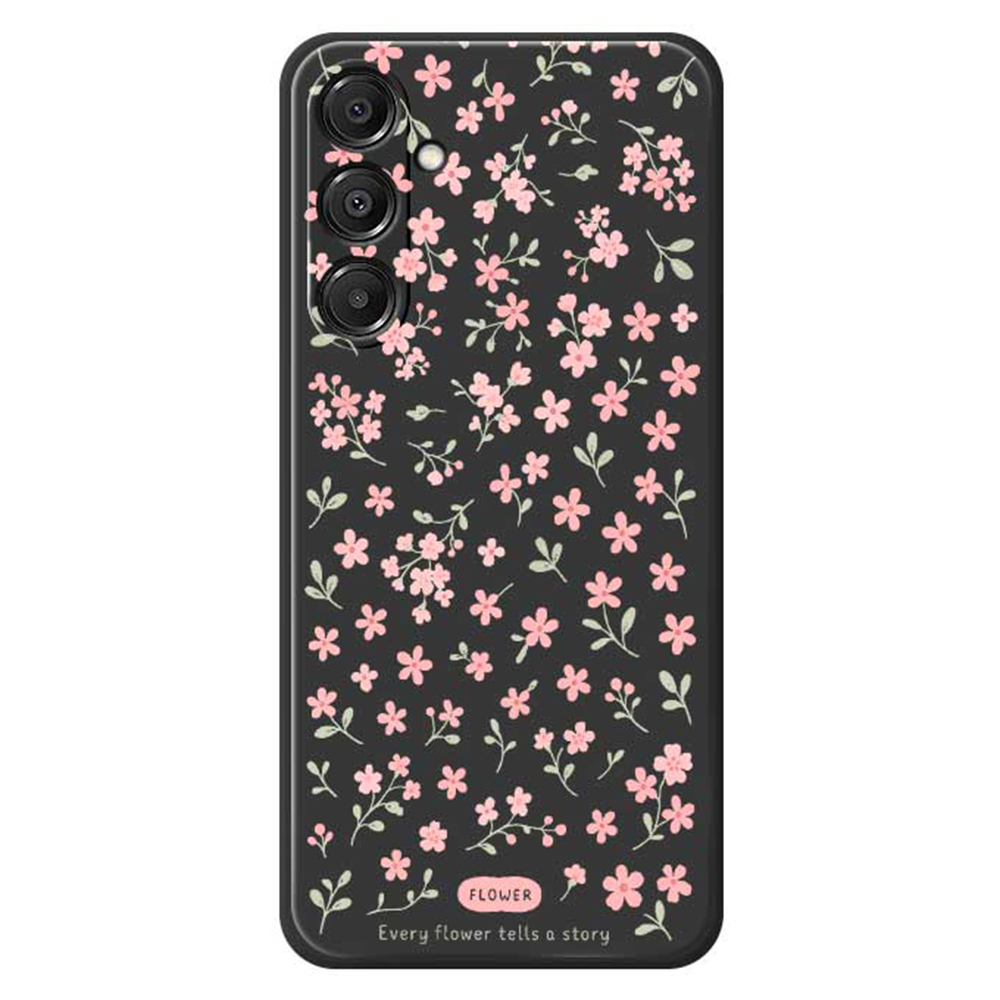 For Samsung Galaxy A16 5G  /  4G Case Pink Small Flowers Pattern Printing Straight Edge TPU Phone Back Cover - Black