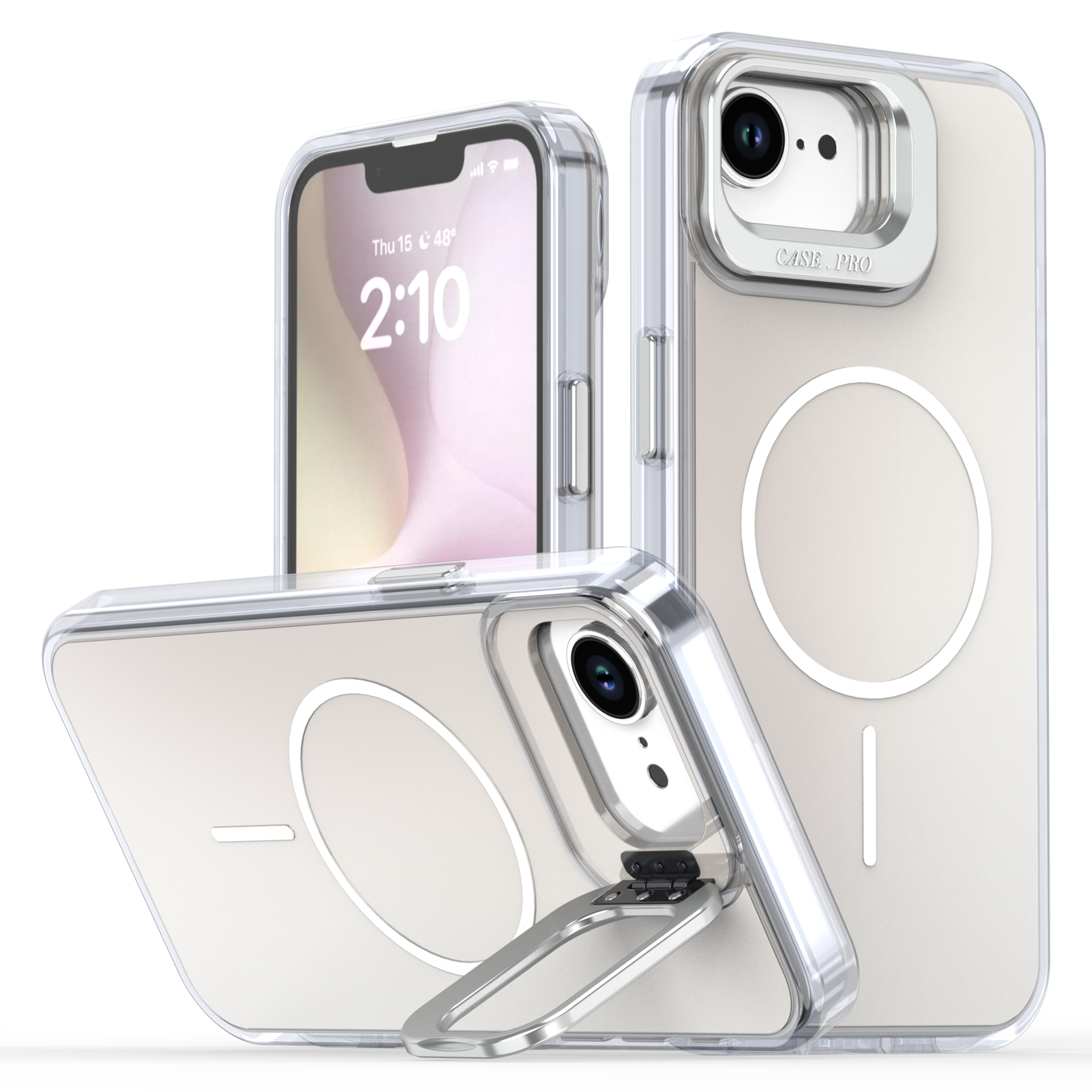 For iPhone 17e / 16e Case Compatible with MagSafe TPU + Acrylic Phone Cover with Lens Frame Kickstand - White
