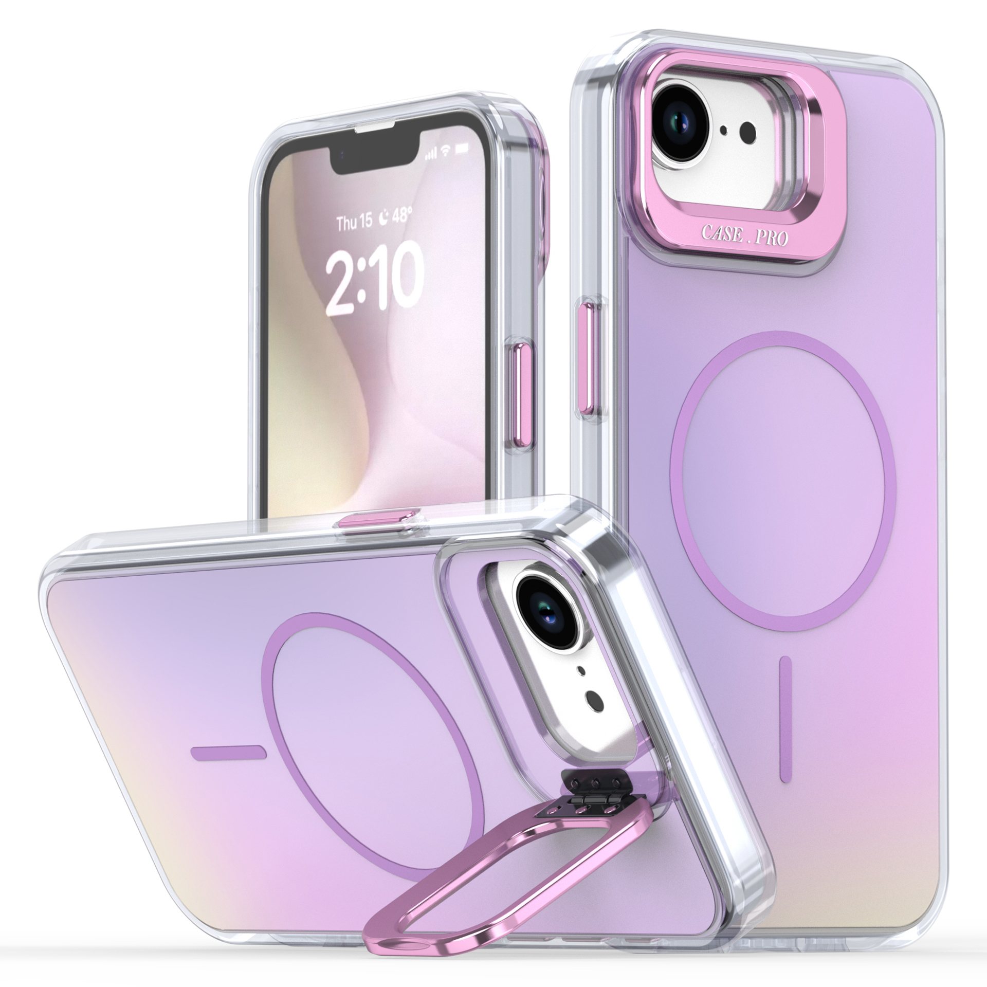 For iPhone 17e / 16e Case Compatible with MagSafe TPU + Acrylic Phone Cover with Lens Frame Kickstand - Purple