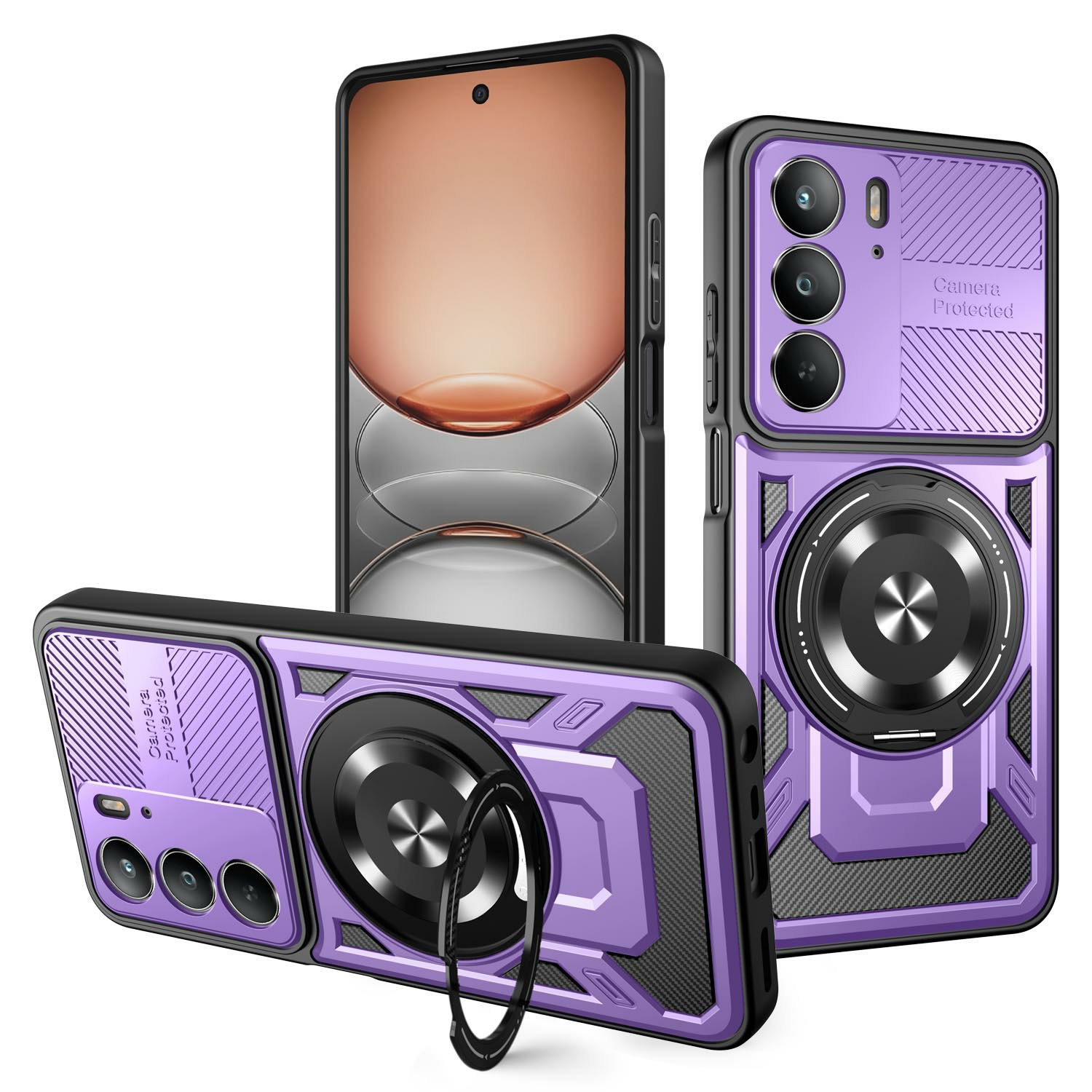 For Realme C75 4G  /  14x 5G  /  V60 Pro 5G  /  P3x 5G Magnetic Case Rotating Kickstand TPU + PC Phone Cover - Purple