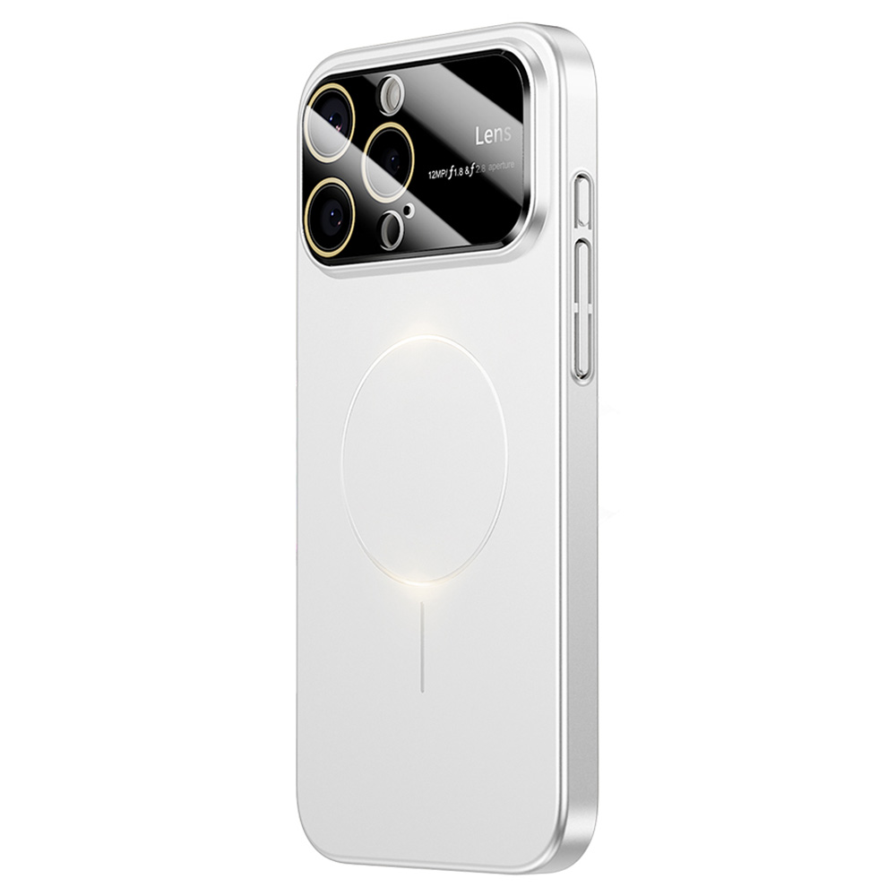 For iPhone 16 Pro Magnetic Case Large View Window Matte PC Phone Back Cover with Lens Film - Ivory White