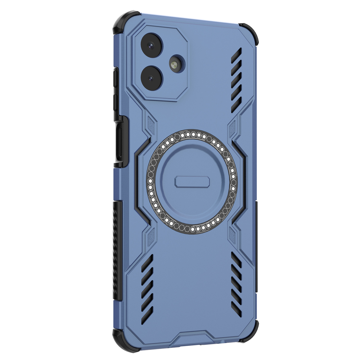 For Samsung Galaxy A07 5G / A07 4G Magnetic Case Butterfly Armor Hollow Heat Dissipation PC + TPU Phone Cover - Blue