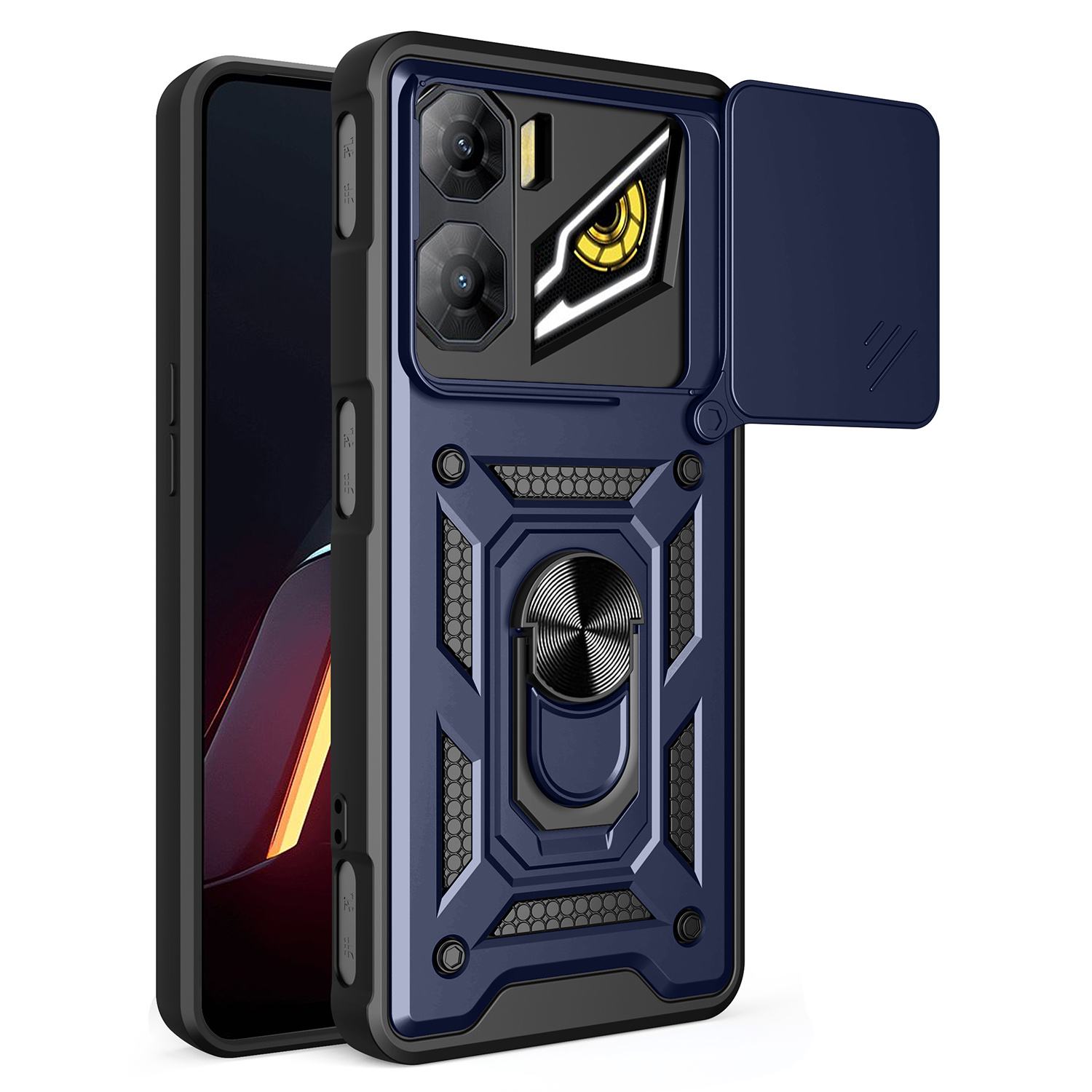 For ZTE nubia Neo 3 5G Case with Slide Camera Lid PC + TPU Kickstand Phone Cover - Blue