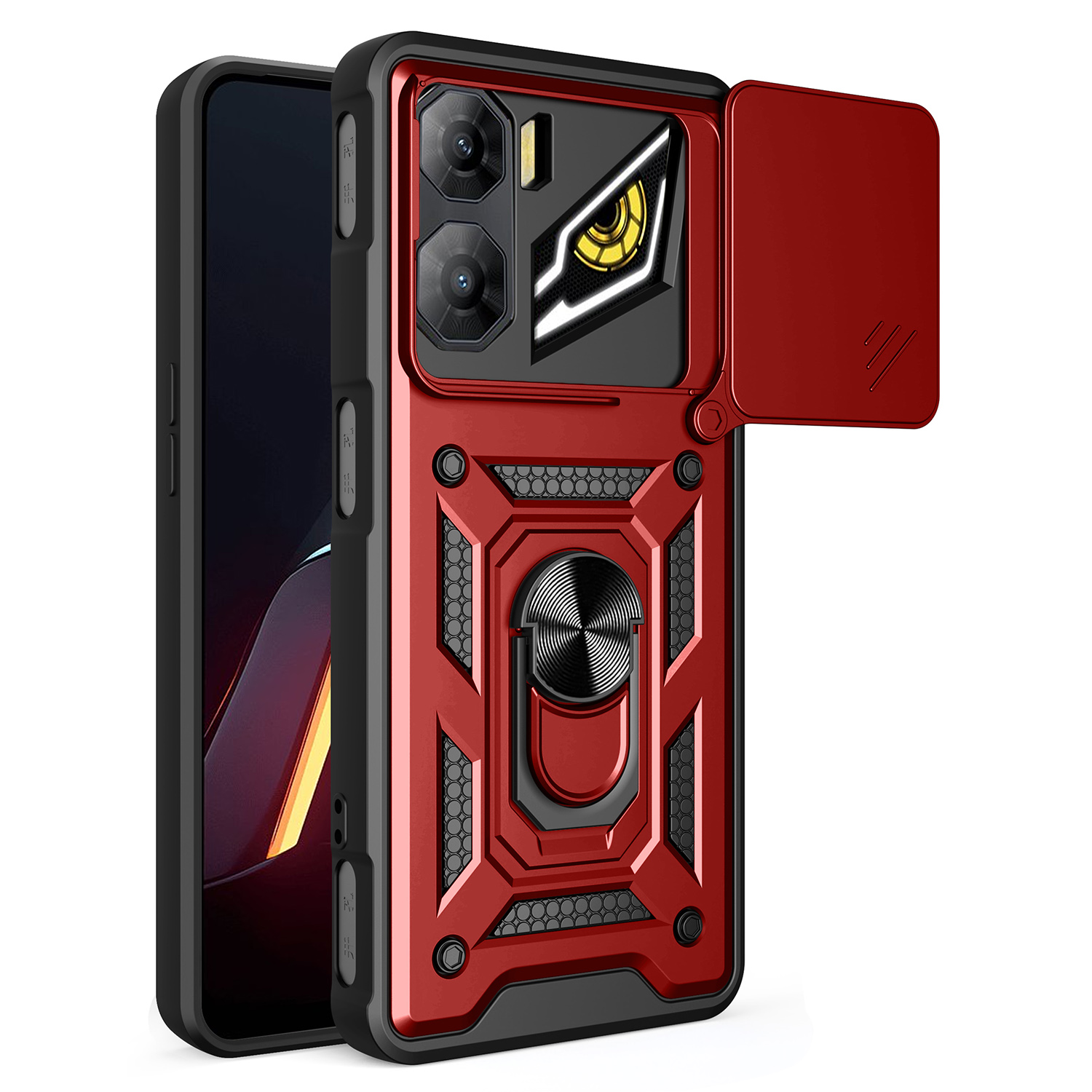 For ZTE nubia Neo 3 5G Case with Slide Camera Lid PC + TPU Kickstand Phone Cover - Red