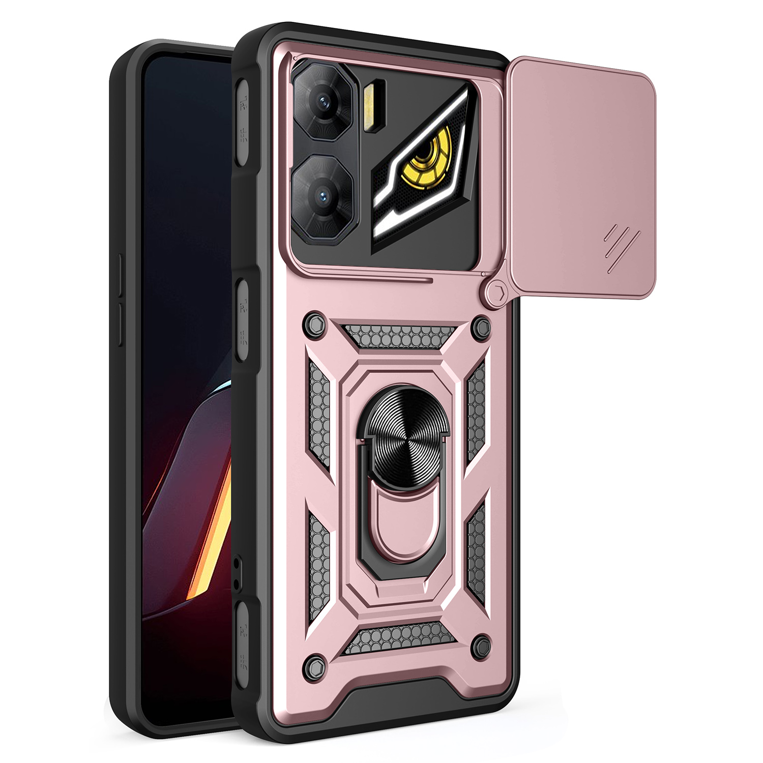 For ZTE nubia Neo 3 5G Case with Slide Camera Lid PC + TPU Kickstand Phone Cover - Rose Gold