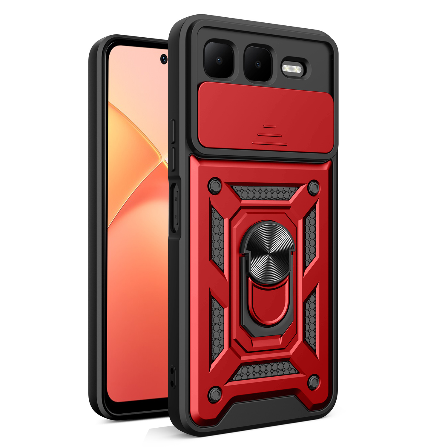 For Infinix Smart 10 Plus Case with Slide Camera Lid PC + TPU Kickstand Phone Cover - Red