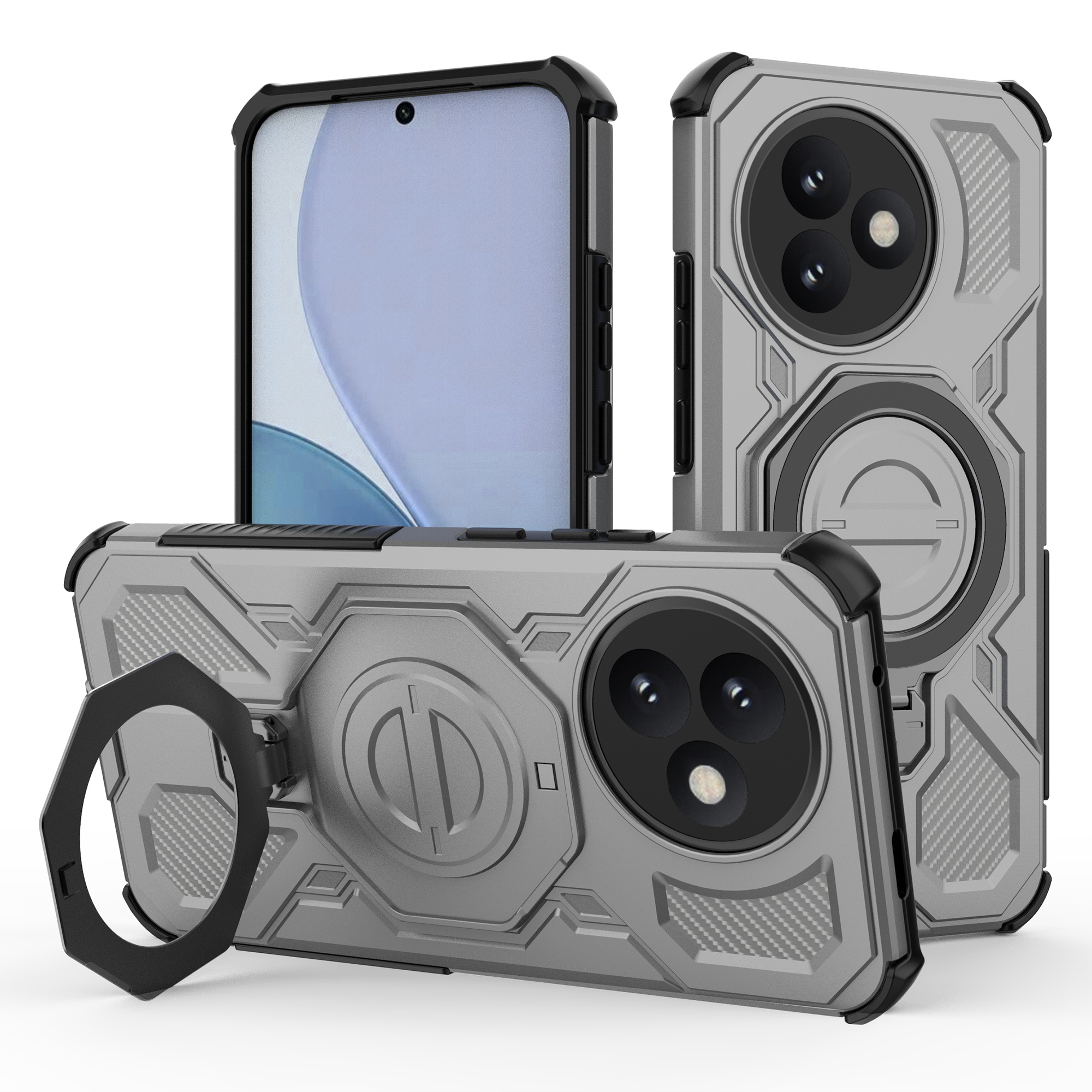 For Xiaomi Redmi K80 Ultra 5G Magnetic Case Rotating Metal Kickstand Shockproof PC + TPU Phone Back Cover - Grey