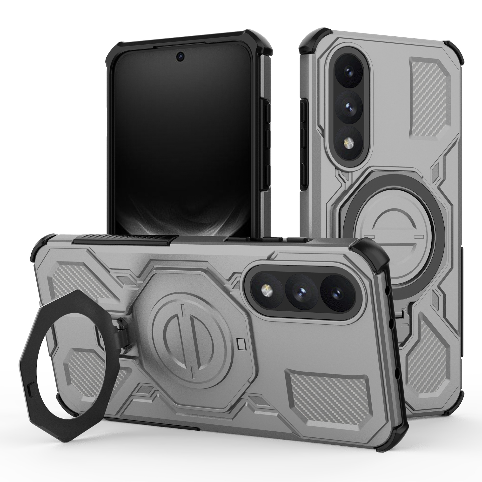 For OnePlus Ace 5 Ultra 5G  /  Nord 5 5G Magnetic Case Rotating Metal Kickstand PC + TPU Phone Back Cover - Grey