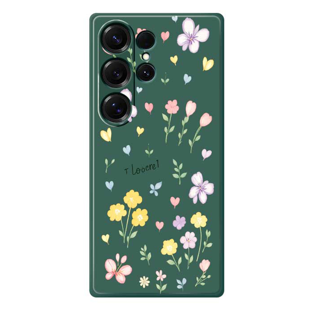 For Samsung Galaxy S25 Ultra Case Small Flowers Pattern Printing Straight Edge TPU Phone Back Cover - Green