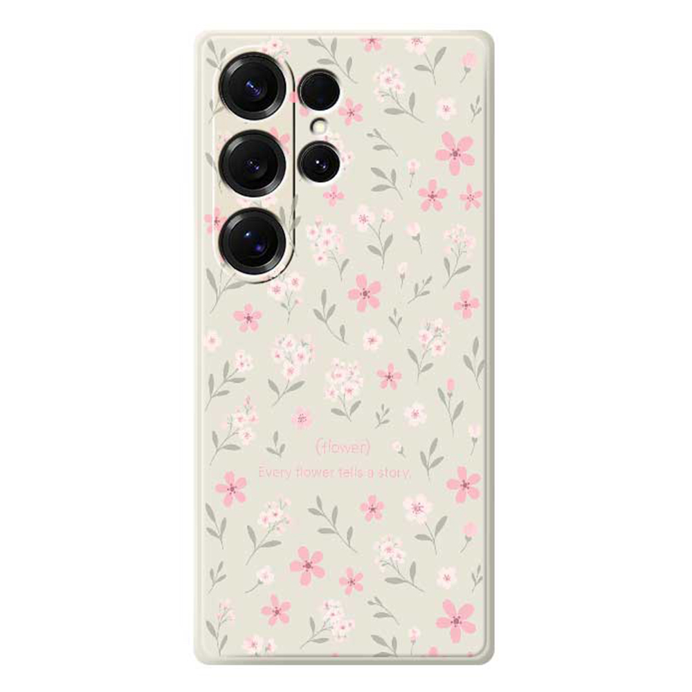 For Samsung Galaxy S25 Ultra Case Small Flower Pattern Printing Straight Edge TPU Phone Back Cover - Beige